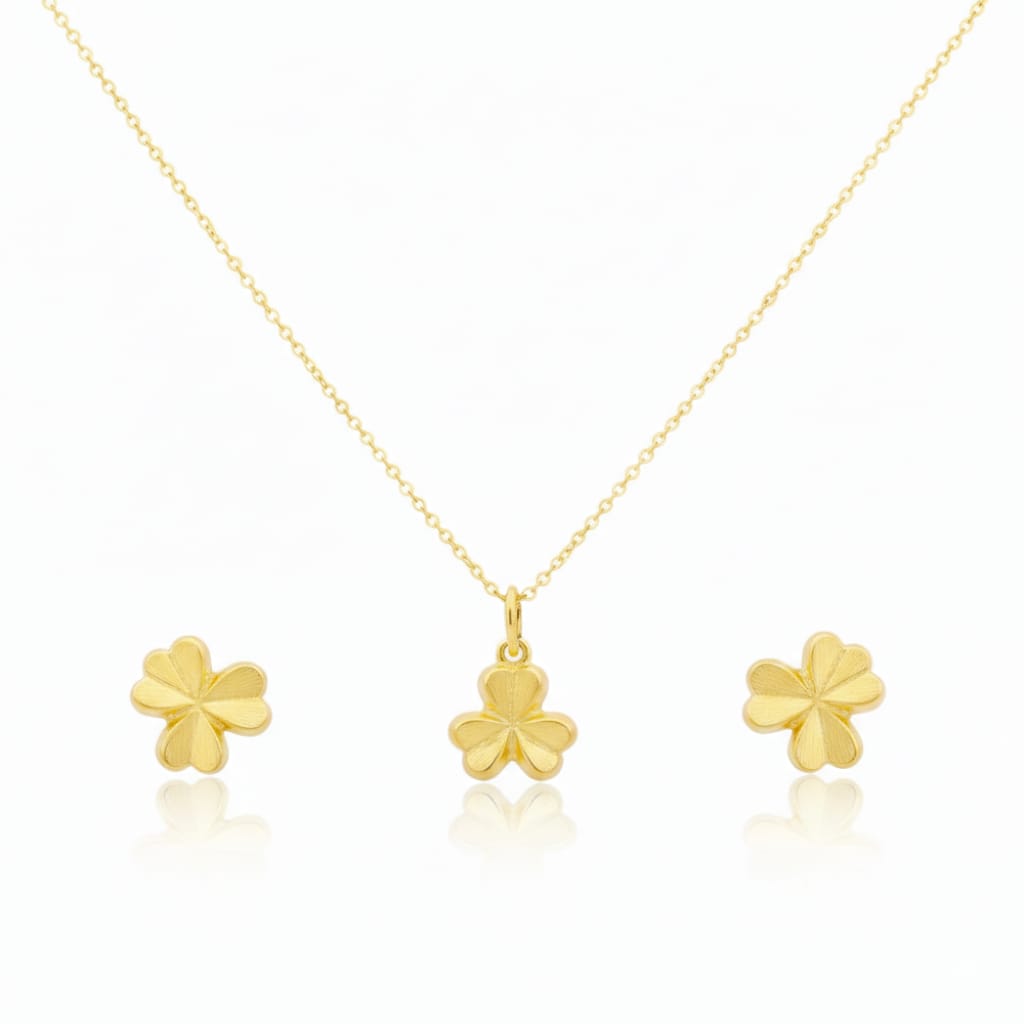 18K Real Gold Love Knot Necklace And Earring Set