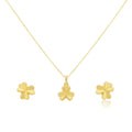 18K Real Gold 3 Petal Necklace And Earring Set