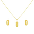 Gold necklace with matching earrings on a white background