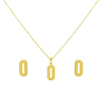 Gold necklace with matching earrings on a white background