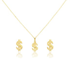 18K Real Gold Dollar Style Necklace And Earring Set