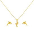 18K Real Gold Dolphine Necklace And Earring Set