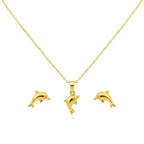 18K Real Gold Dolphine Necklace And Earring Set