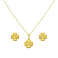 18K Real Gold Four Petals Necklace And Earring Set
