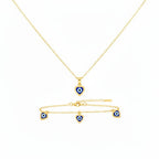 18K Real Gold Evil Eye Heart Design Necklace And Bracelet