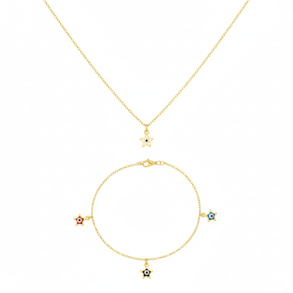 18K Real Gold Star Evil Eye Set