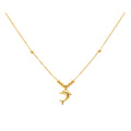 Gold necklace with a pendant on a mannequin neck, labeled with weight and code.