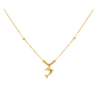 Gold necklace with a pendant on a mannequin neck, labeled with weight and code.