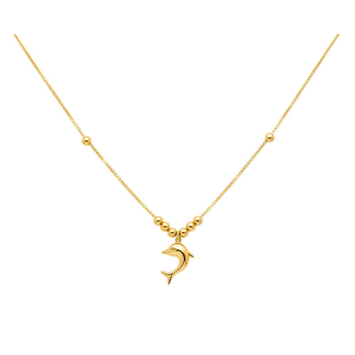 Gold necklace with a pendant on a mannequin neck, labeled with weight and code.