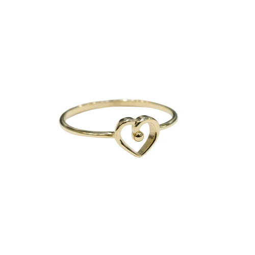 Gold heart-shaped ring on a gray background with weight and code information.