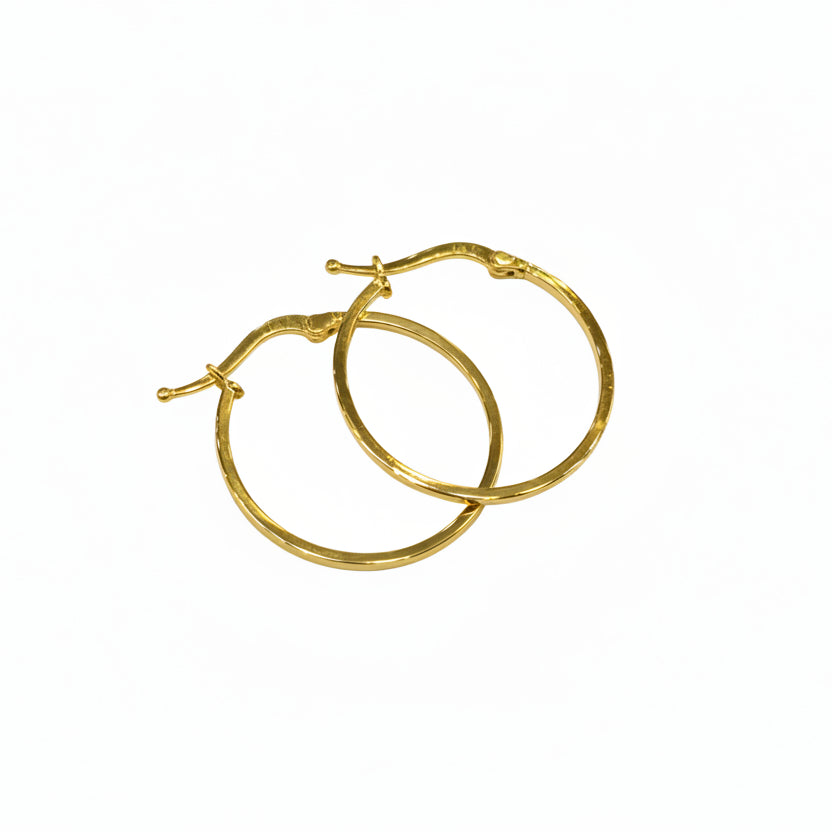 Gold hoop earrings on a light gray background with weight and code information.