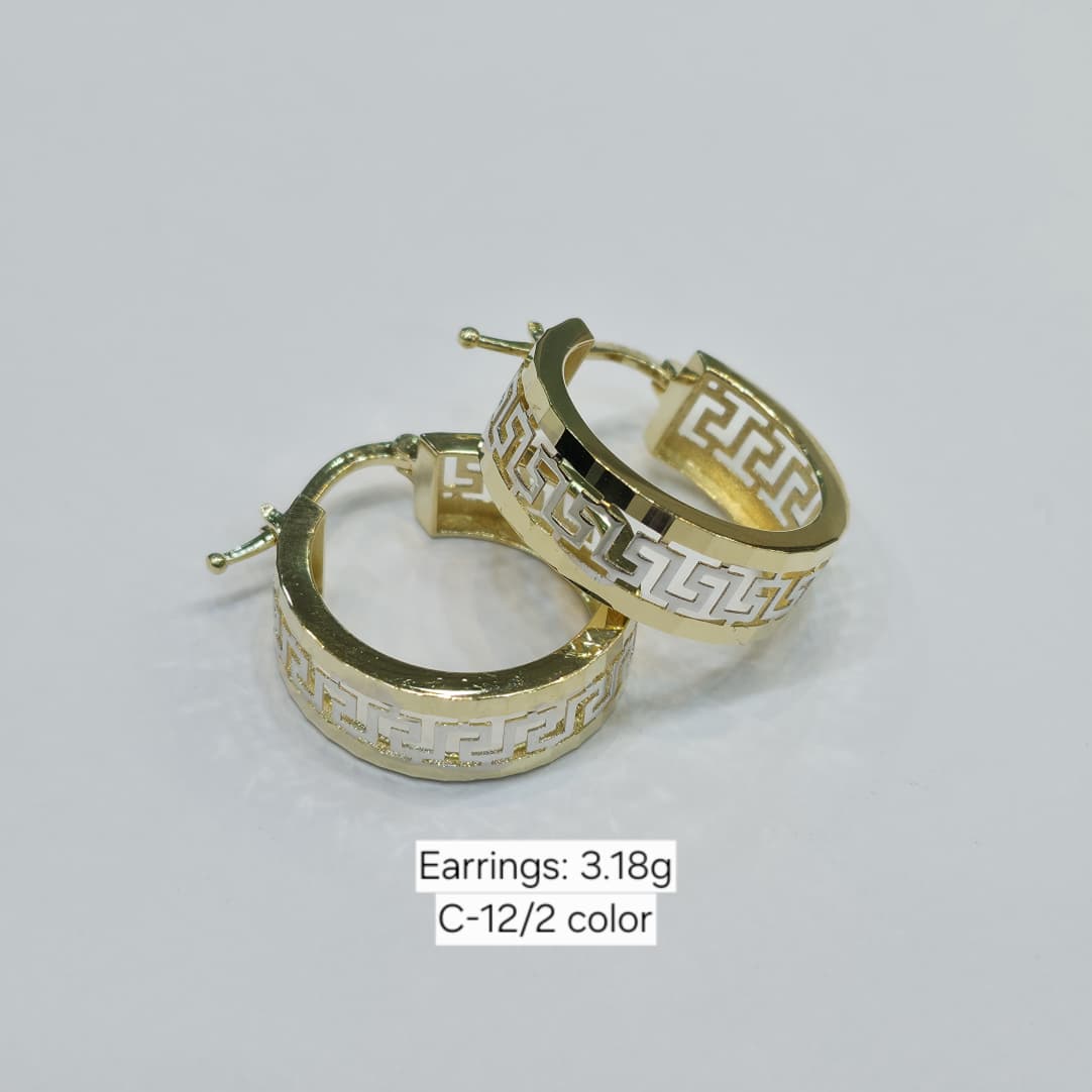 18k Gold Solid Maze Loop Earrings