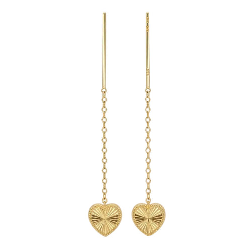 Gold heart-shaped earrings on a white background