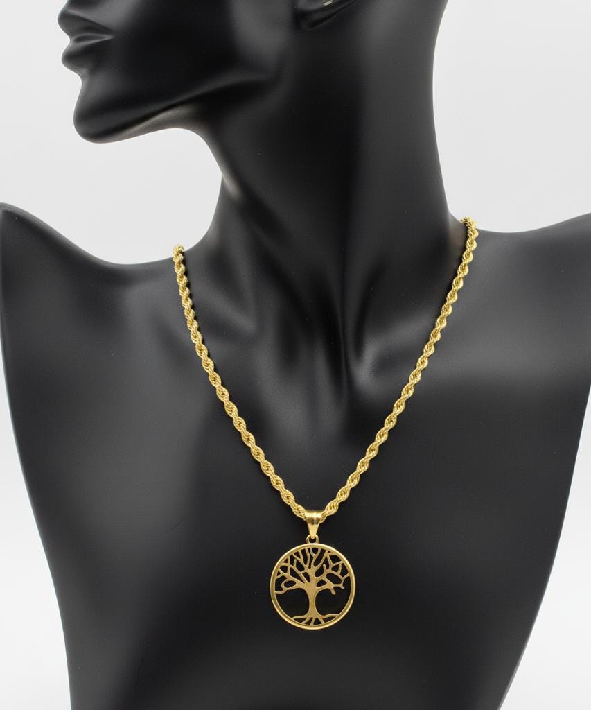18k Gold Round Tree of Life Necklace