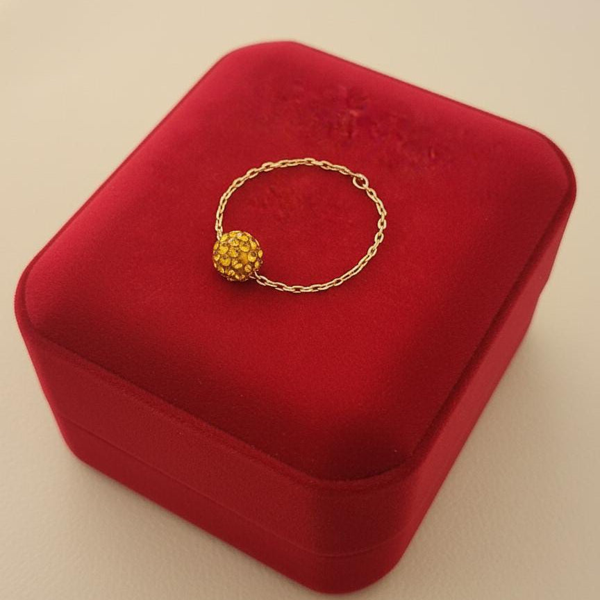 18K Real Gold Orange Swarrovski Chain Ring