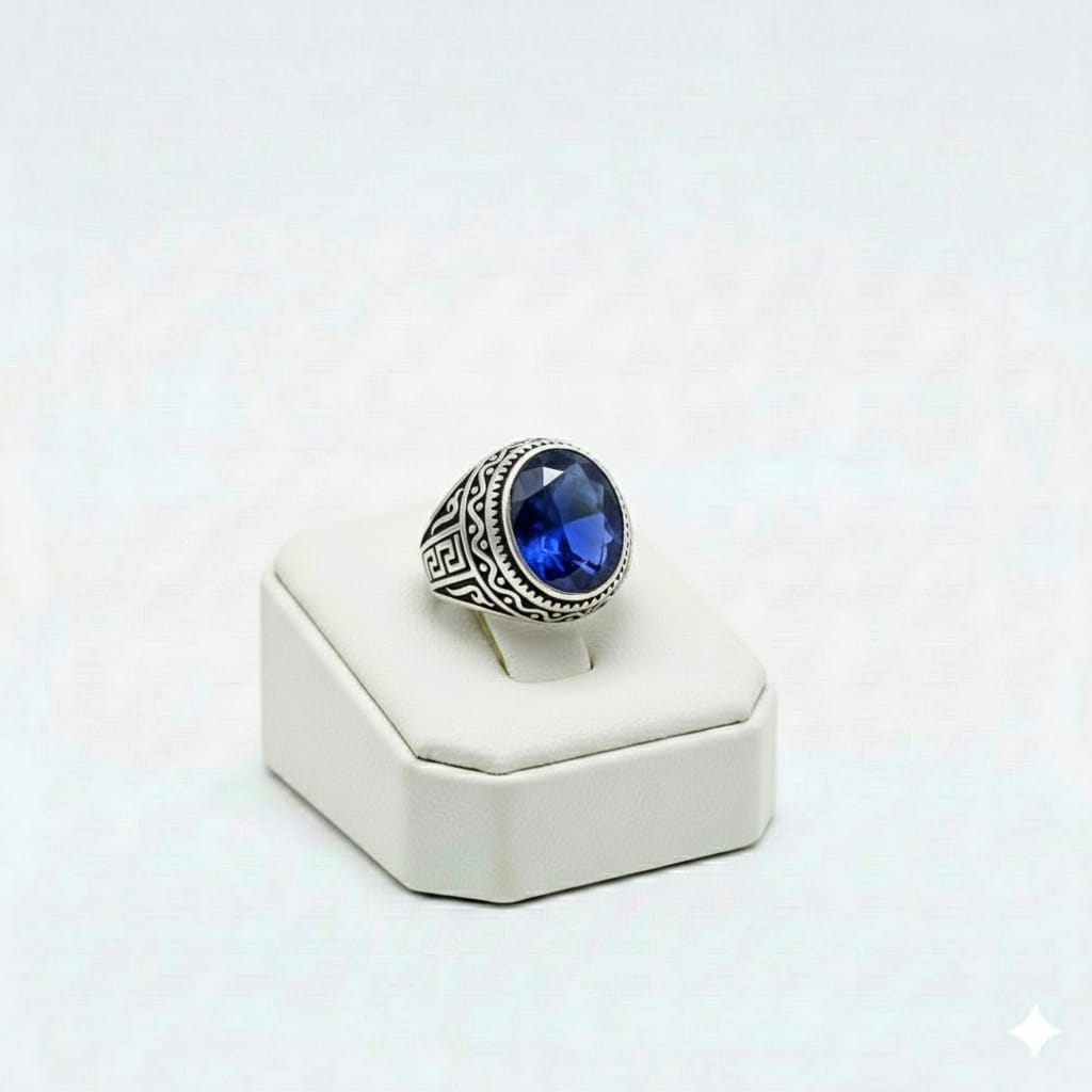 925 Silver Blue Cut Stone Ring