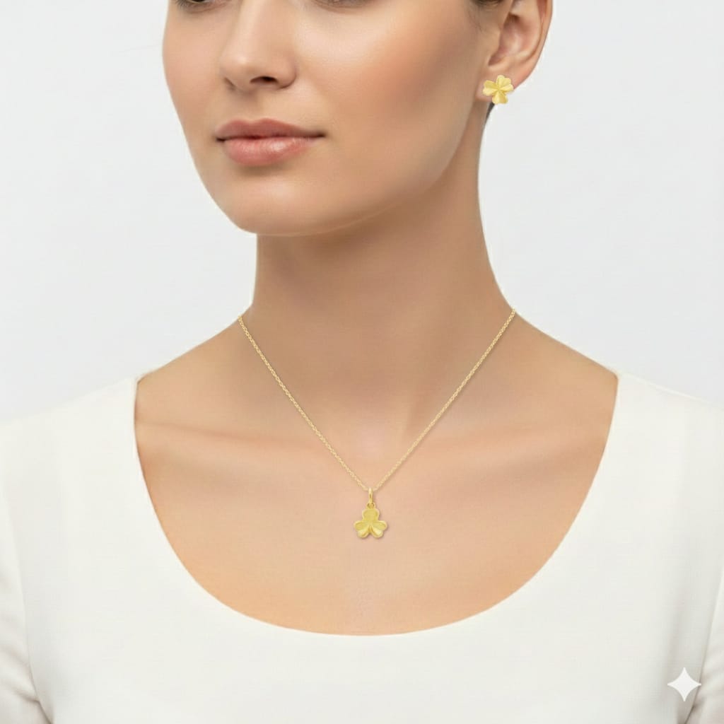 18K Real Gold Love Knot Necklace And Earring Set